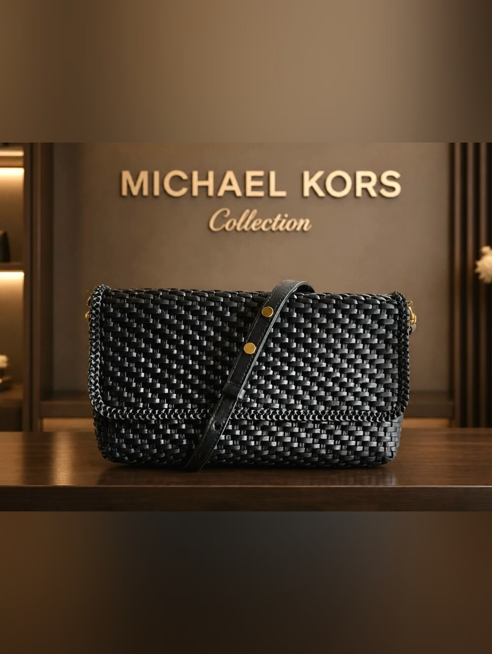 Michael Kors Collection The Carole Woven Leather Convertible Crossbody